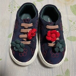 Chic Charles and Keith Navy Sneakers with Red & Green Floral Accents US 5/6 EU21